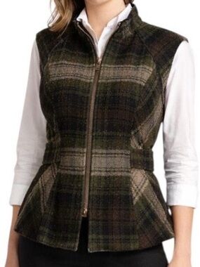 CAbi Plaid All Tied Up Sweater Vest Zip Front Wool Blend Sleeveless Utility S